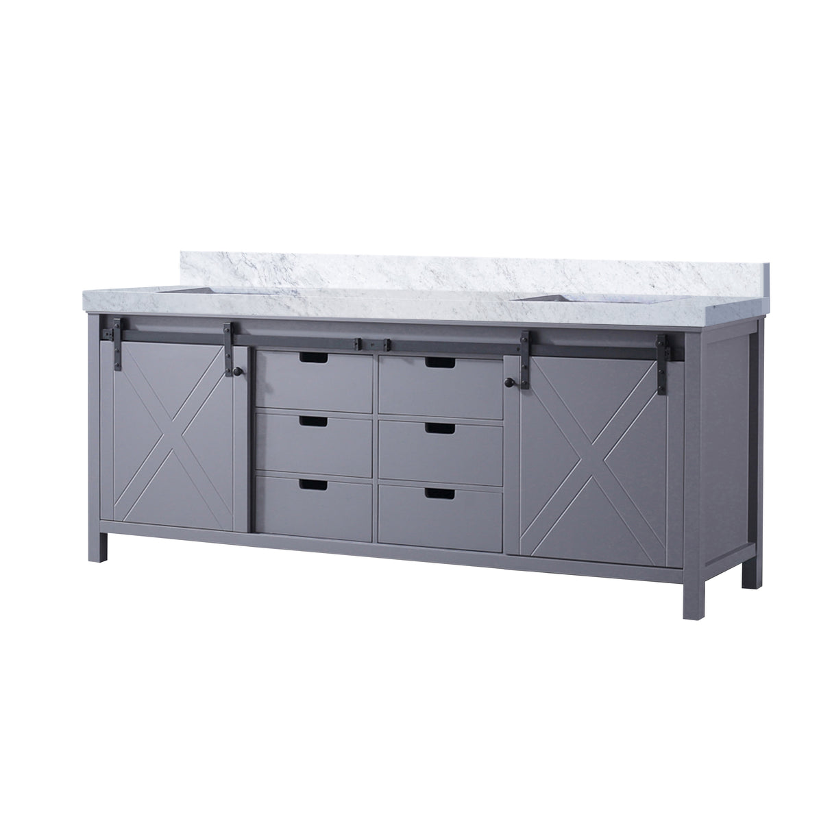 Marsyas 84 in. Freestanding Bathroom Vanity with White Quartz top, White Square Sink