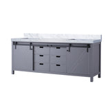 Marsyas 84 in. Freestanding Bathroom Vanity with White Quartz top, White Square Sink