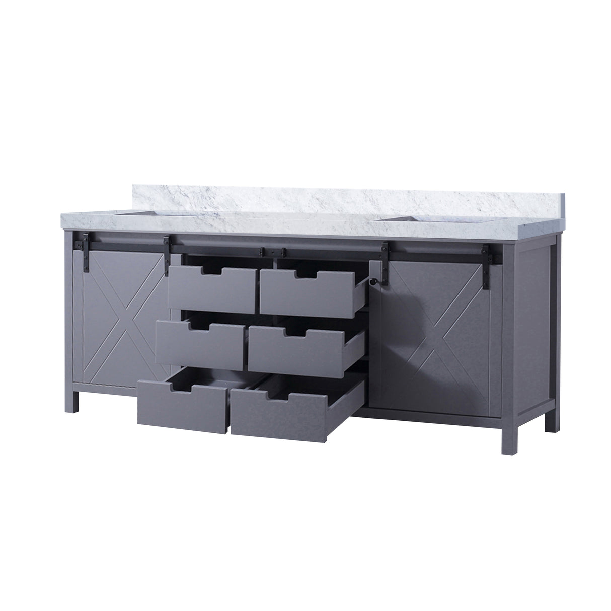 Marsyas 84 in. Freestanding Bathroom Vanity with White Quartz top, White Square Sink