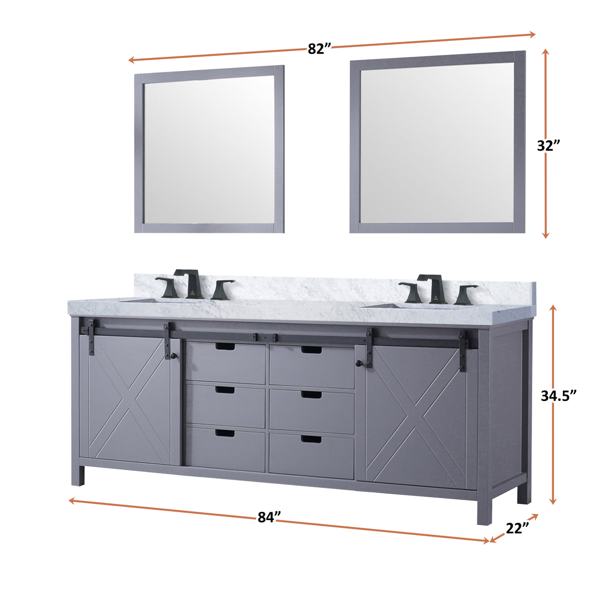 Marsyas 84 in. Freestanding Bathroom Vanity with White Quartz top, White Square Sink