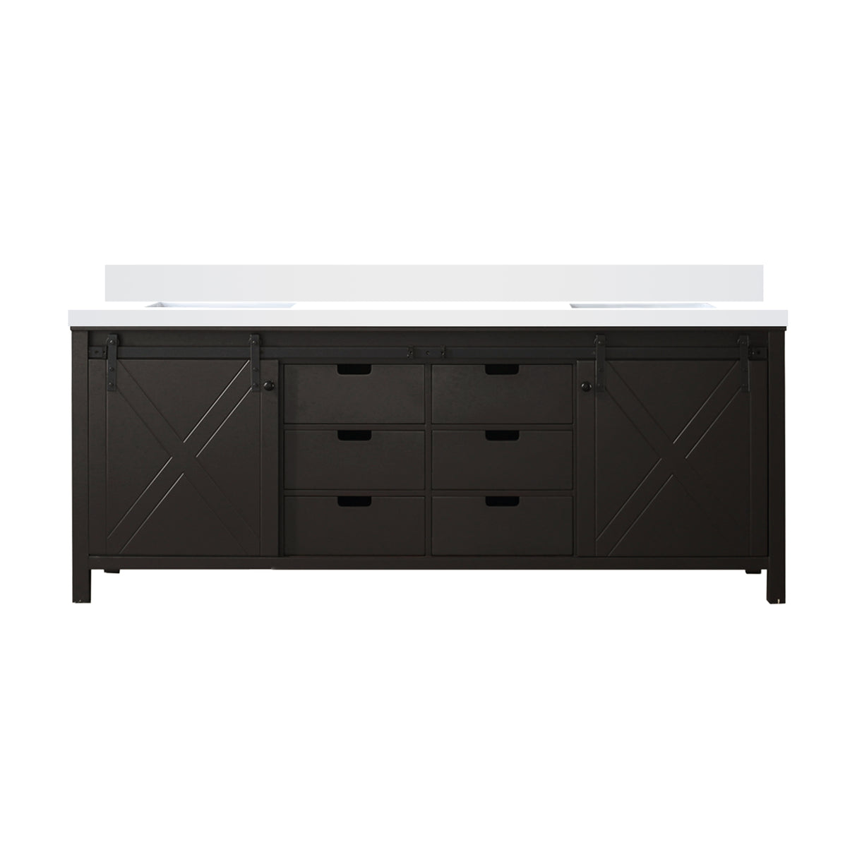 Marsyas 84 in. Freestanding Bathroom Vanity with White Quartz top, White Square Sink