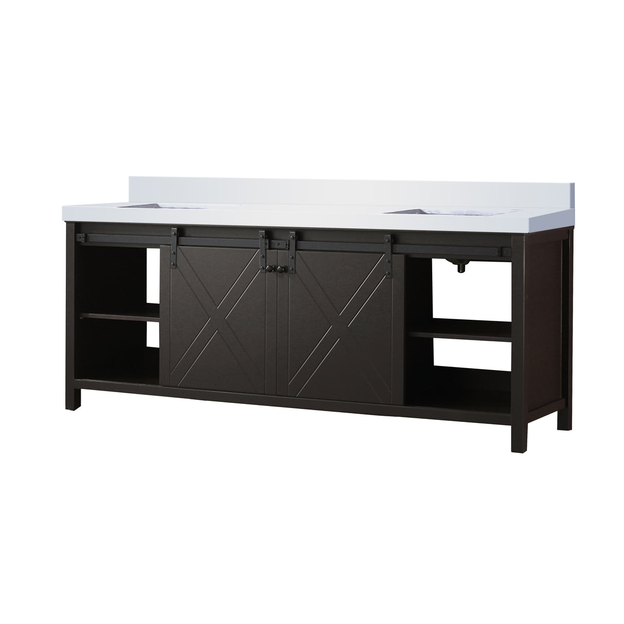 Marsyas 84 in. Freestanding Bathroom Vanity with White Quartz top, White Square Sink