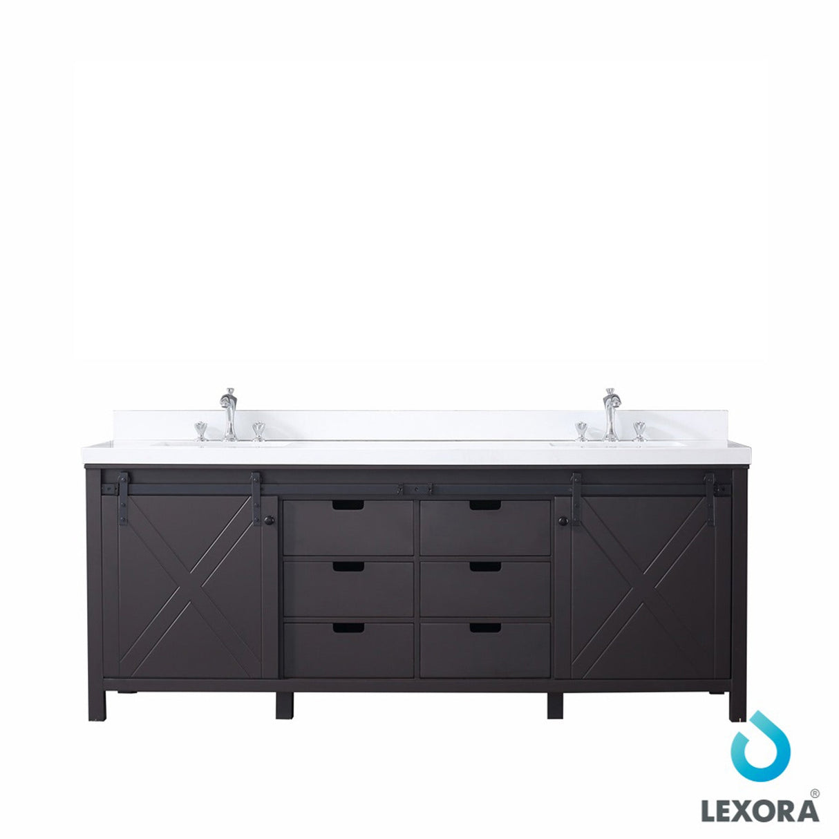 Marsyas Brown Freestanding Bathroom Vanity with White Quartz top, White Square Sink