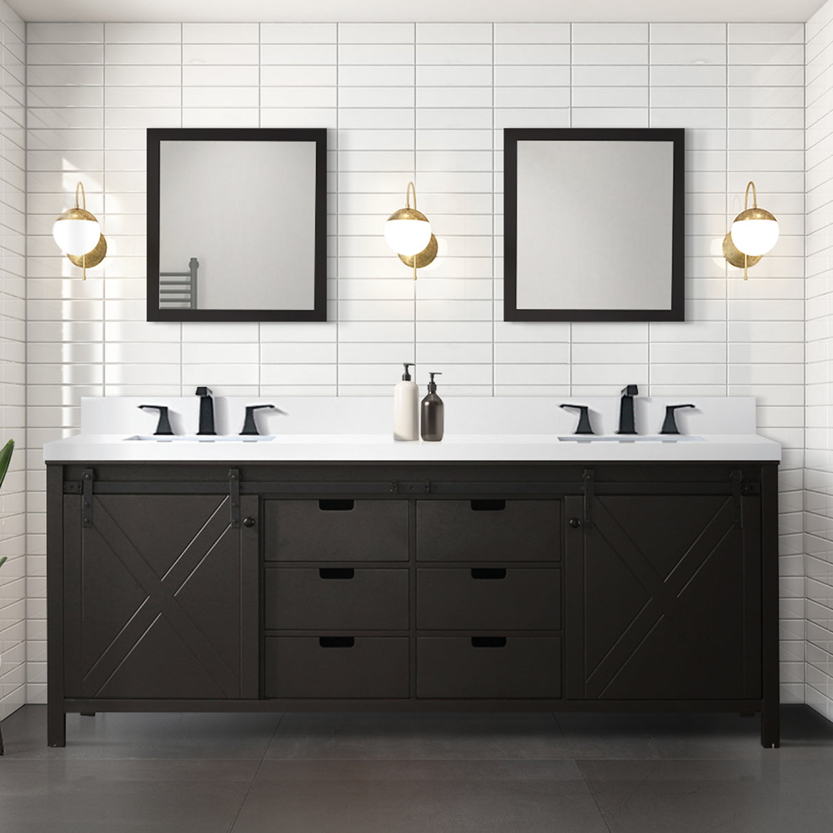 Marsyas 84 in. Freestanding Bathroom Vanity with White Quartz top, White Square Sink