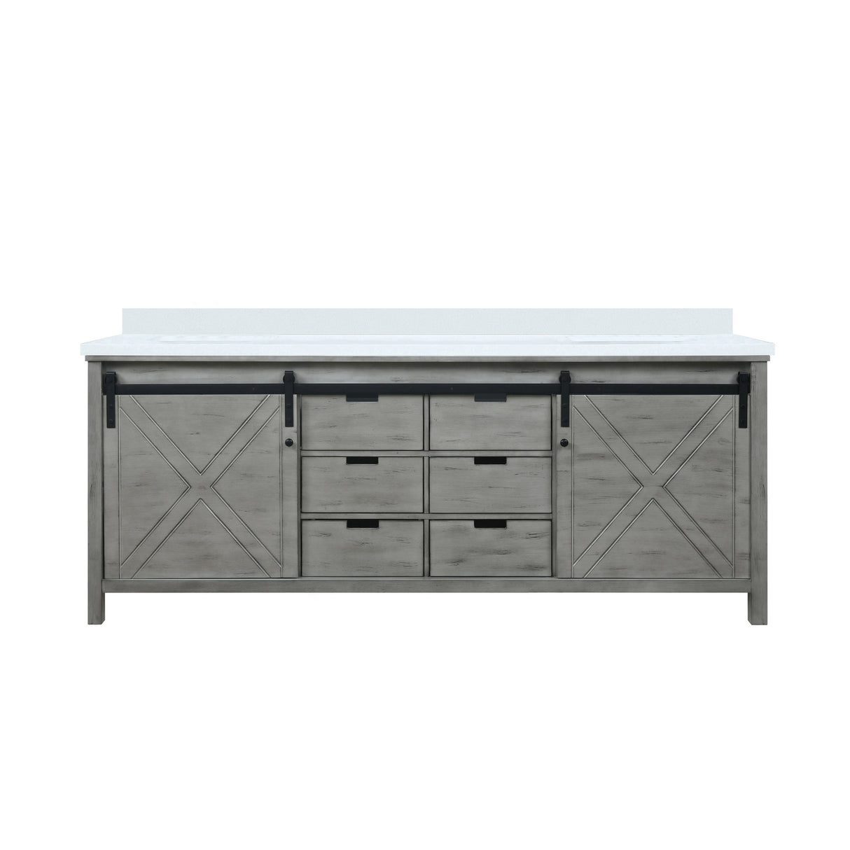 Marsyas 84 in. Freestanding Bathroom Vanity with White Quartz top, White Square Sink
