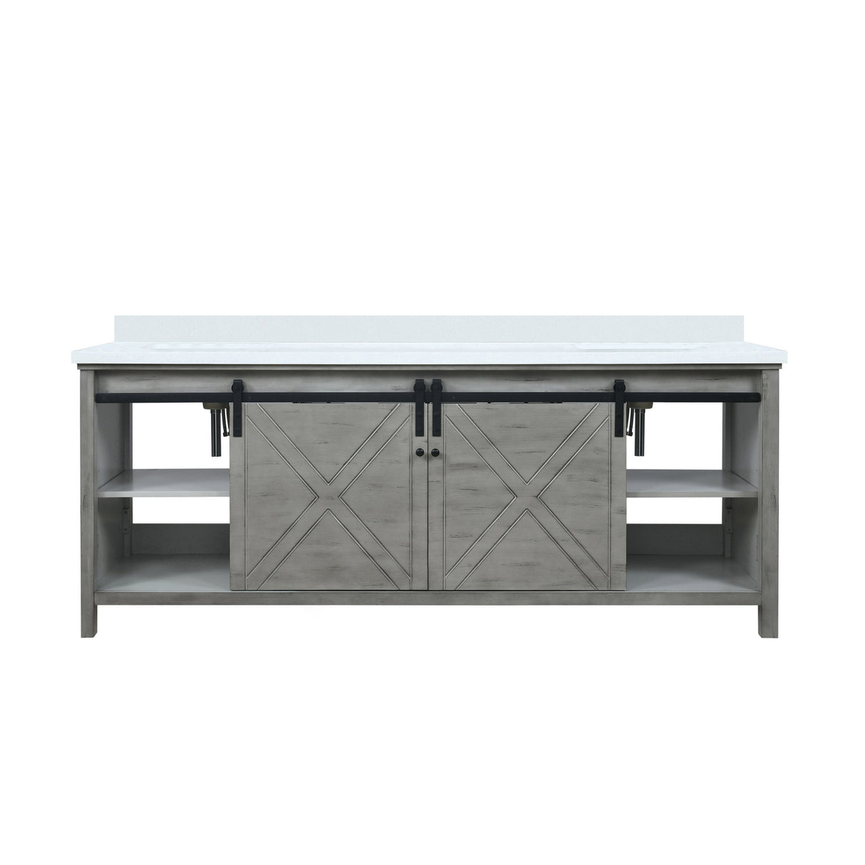 Marsyas 84 in. Freestanding Bathroom Vanity with White Quartz top, White Square Sink