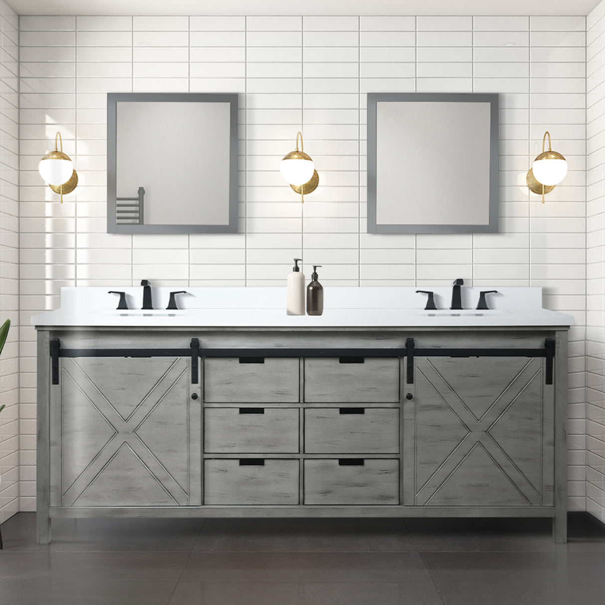 Marsyas 84 in. Freestanding Bathroom Vanity with White Quartz top, White Square Sink