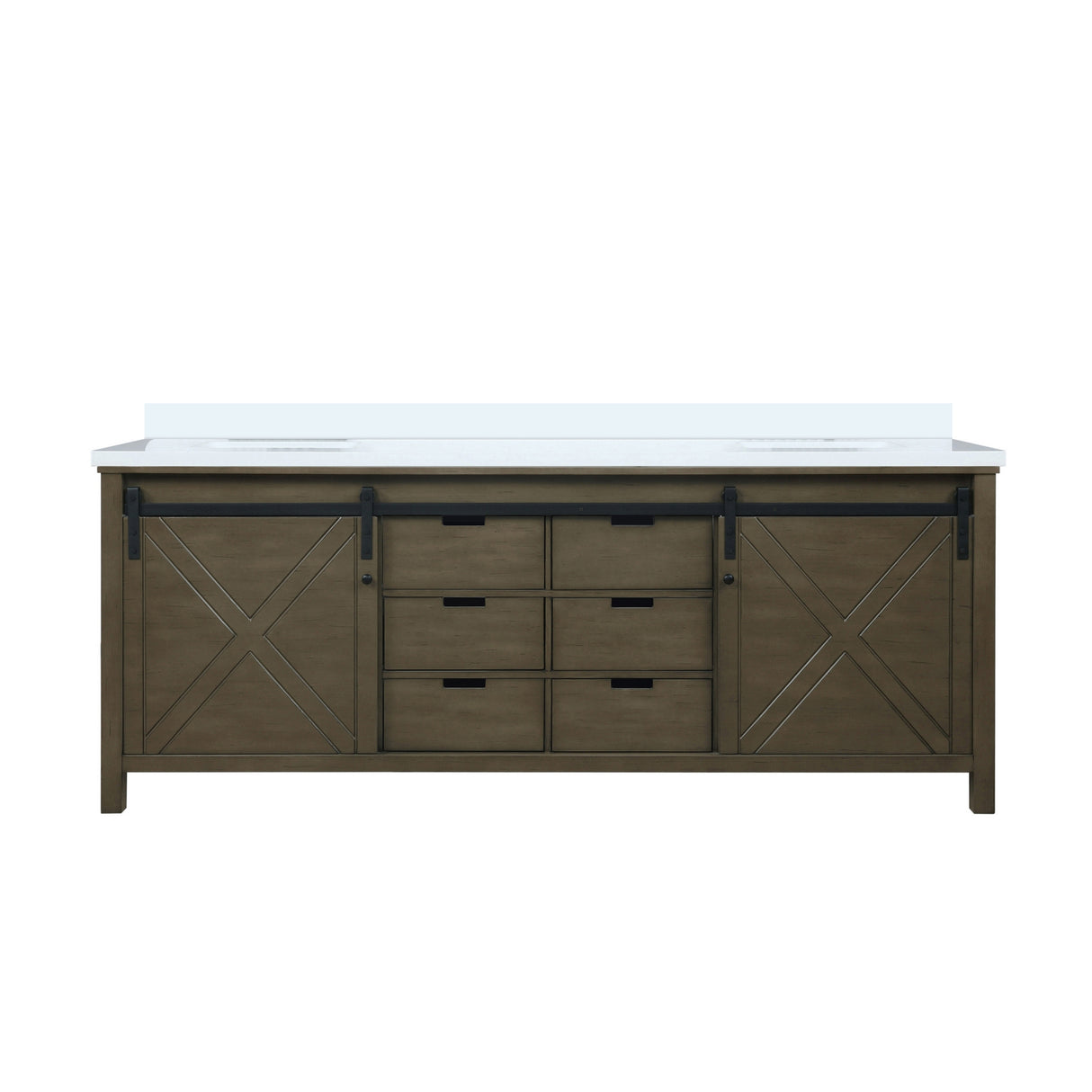 Marsyas 84 in. Freestanding Bathroom Vanity with White Quartz top, White Square Sink