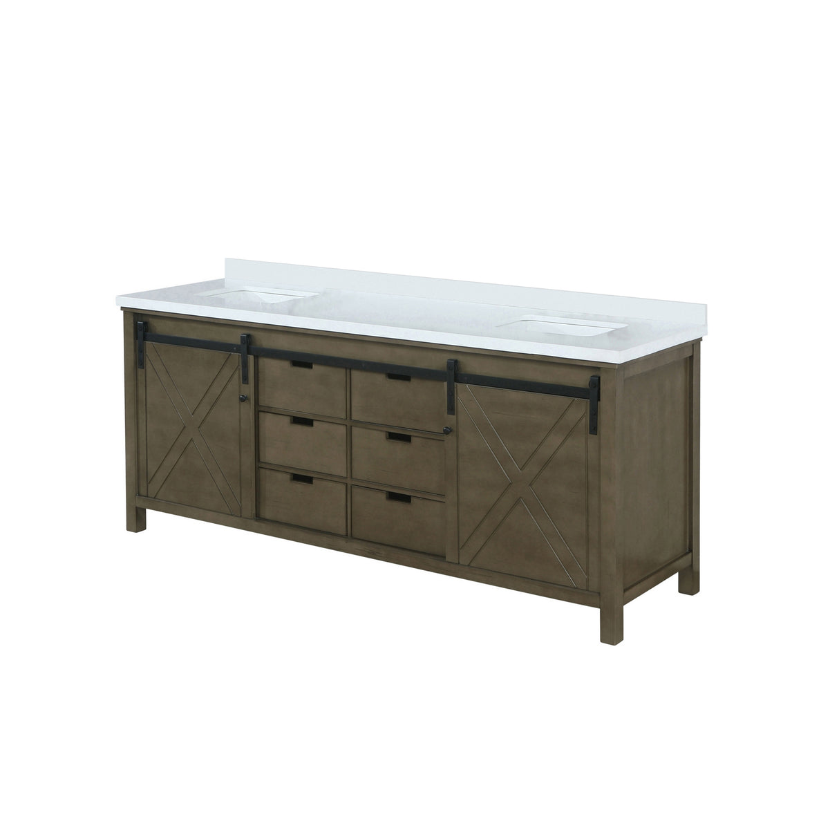 Marsyas 84 in. Freestanding Bathroom Vanity with White Quartz top, White Square Sink