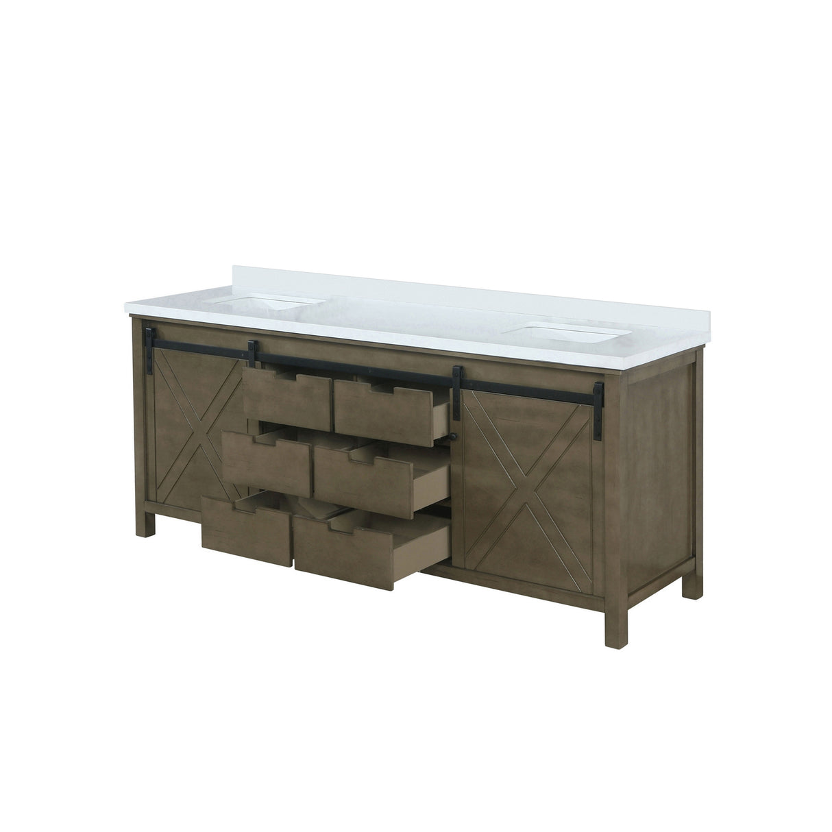 Marsyas 84 in. Freestanding Bathroom Vanity with White Quartz top, White Square Sink