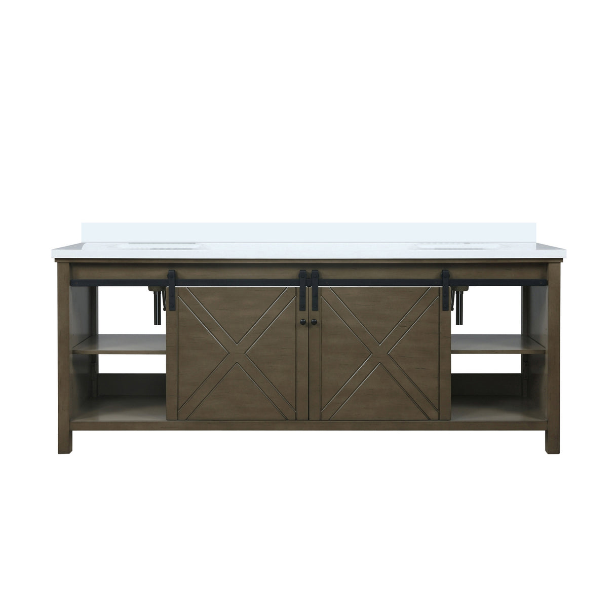 Marsyas 84 in. Freestanding Bathroom Vanity with White Quartz top, White Square Sink