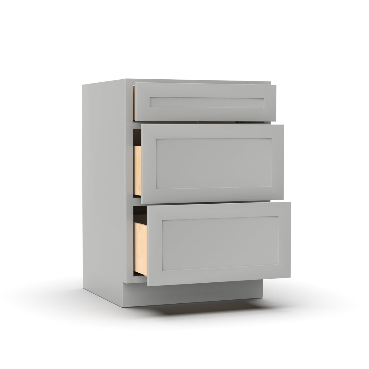 RTA - Liberty Shaker Ashen - Three Drawer Base Cabinets - 24"W x 34.5"H x 24"D