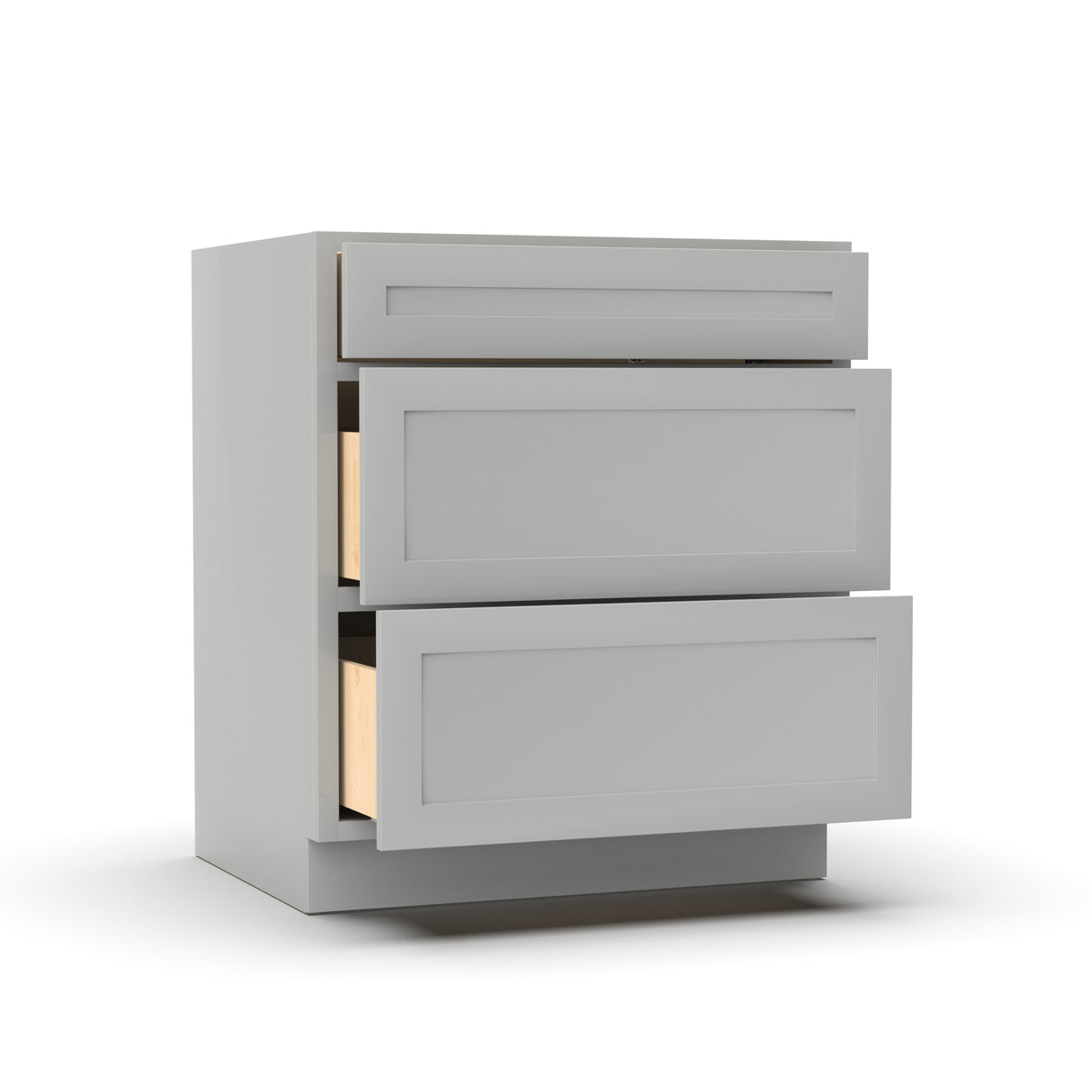 RTA - Liberty Shaker Ashen - Three Drawer Base Cabinets - 30"W x 34.5"H x 24"D