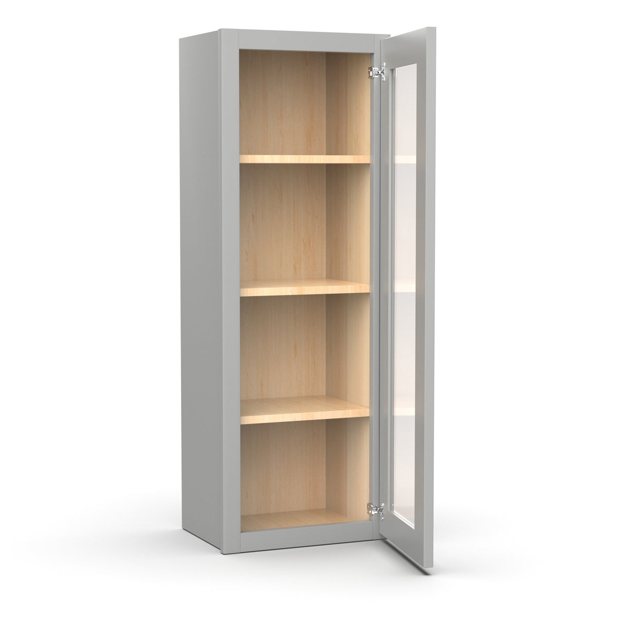RTA - Liberty Shaker Ashen - Single Glass Door Wall Cabinets - 15"W x 42"H x 12"D