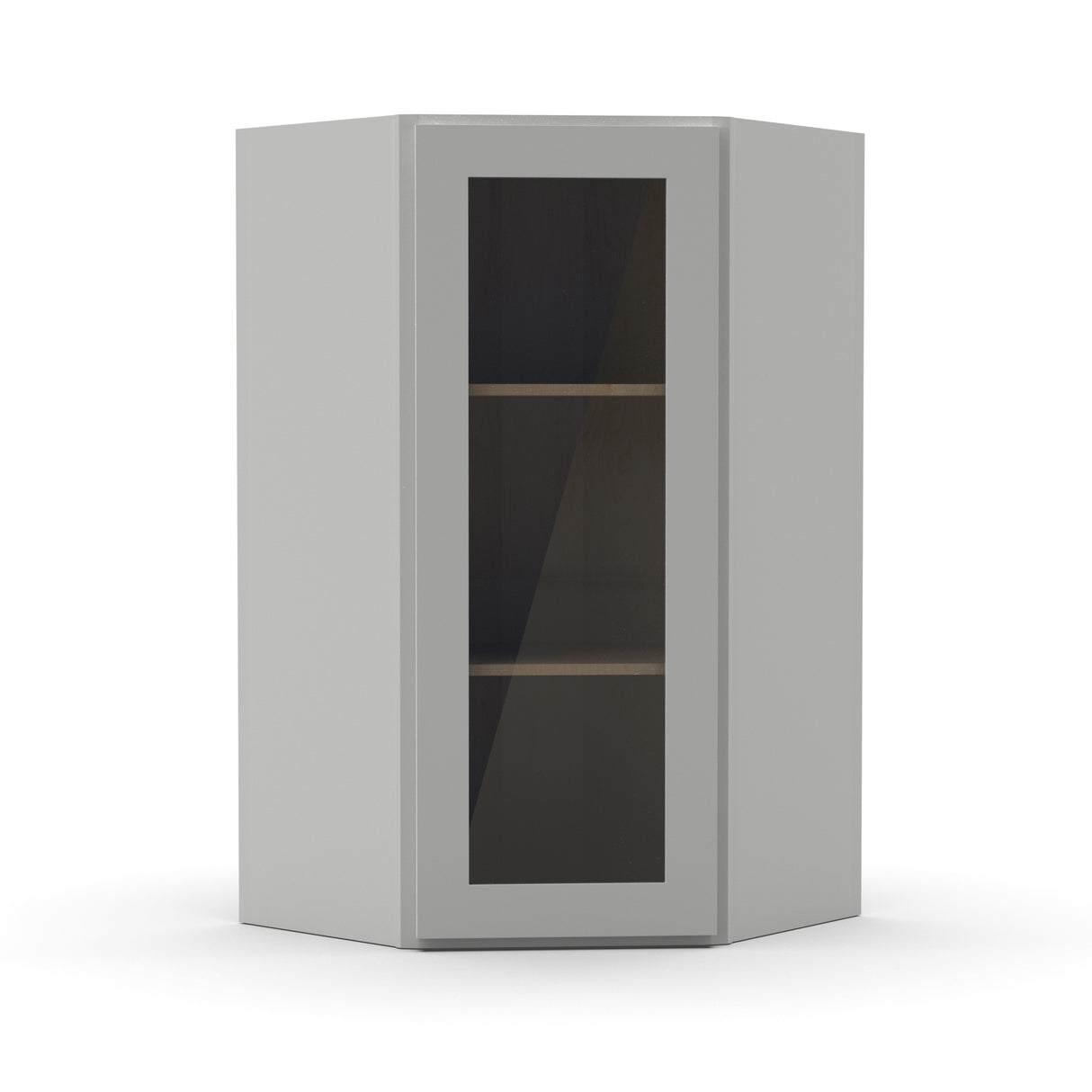 RTA - Liberty Shaker Ashen - Diagonal Corner Glass Door Wall Cabinets - 24"W x 30"H x 12"D
