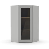 RTA - Liberty Shaker Ashen - Diagonal Corner Glass Door Wall Cabinets - 24"W x 30"H x 12"D