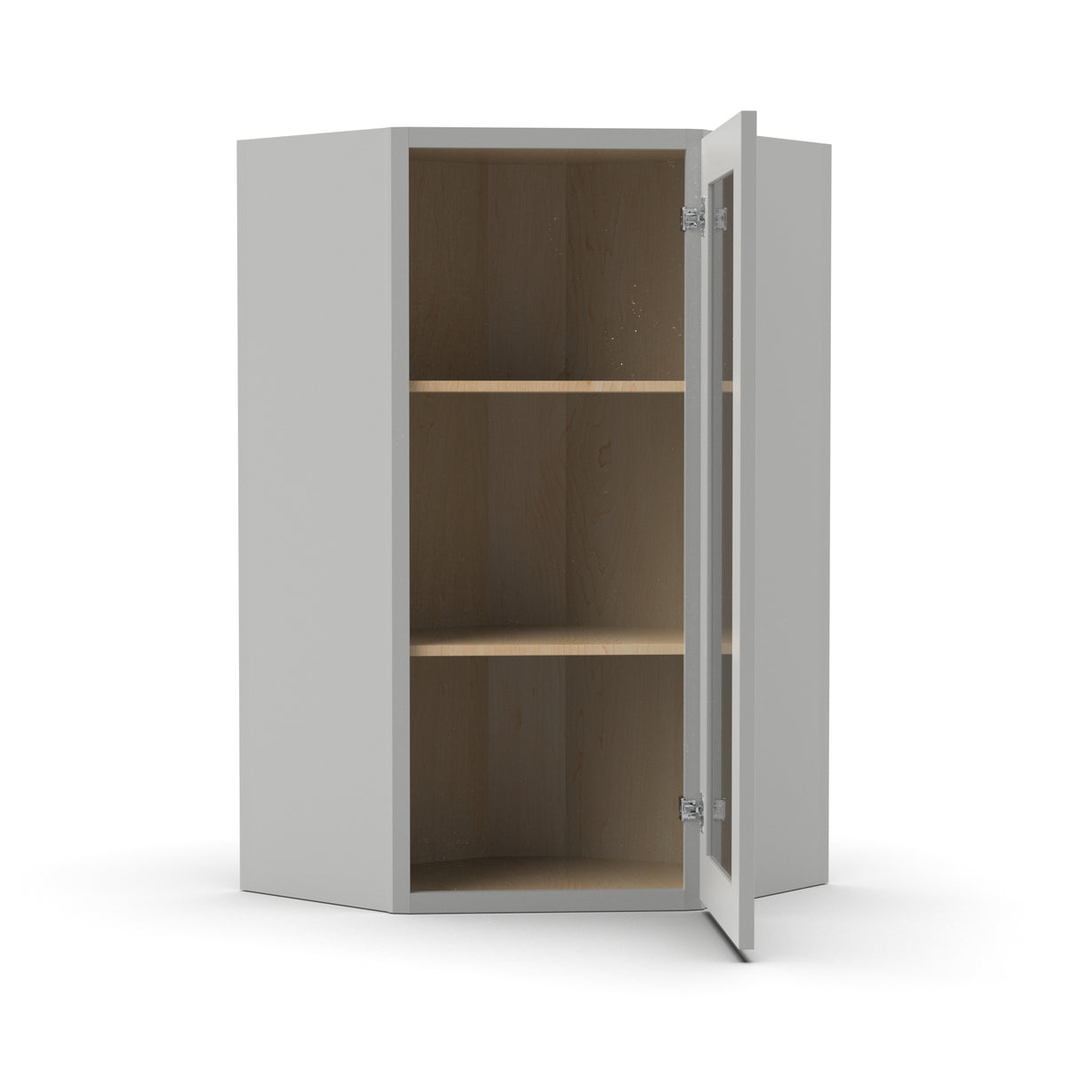 RTA - Liberty Shaker Ashen - Diagonal Corner Glass Door Wall Cabinets - 24"W x 30"H x 12"D
