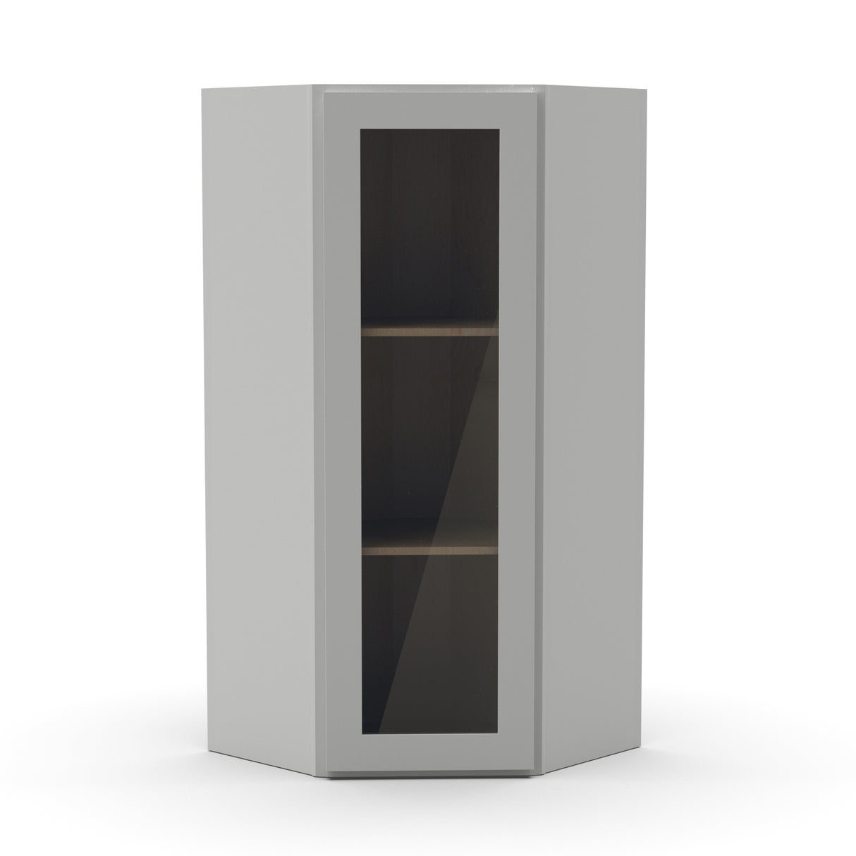 RTA - Liberty Shaker Ashen - Diagonal Corner Glass Door Wall Cabinets - 24"W x 36"H x 12"D