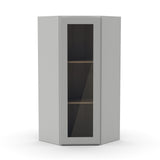 RTA - Liberty Shaker Ashen - Diagonal Corner Glass Door Wall Cabinets - 24"W x 36"H x 12"D