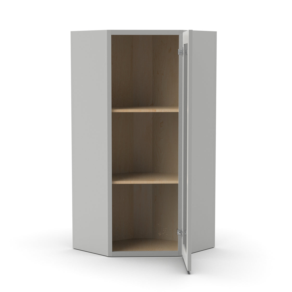 RTA - Liberty Shaker Ashen - Diagonal Corner Glass Door Wall Cabinets - 24"W x 36"H x 12"D
