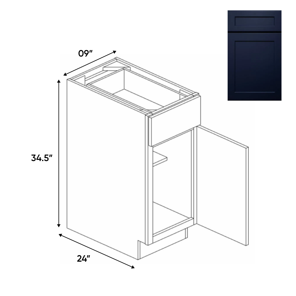 RTA - Liberty Shaker Blue - Full Height Single Door Base Cabinets - 9"W x 34.5"H x 24"D - LSB-B09FH