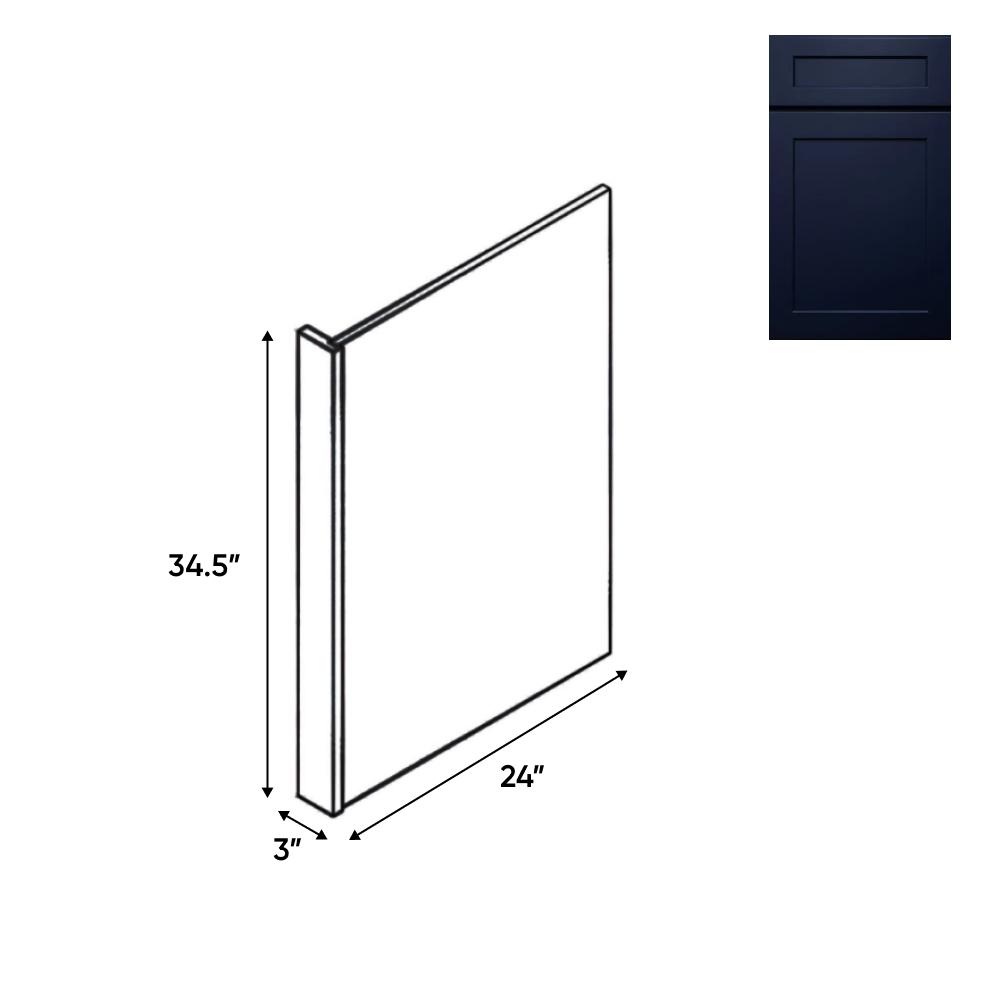 RTA - Shaker Blue - End Panel - 3"W x 34.5"H x 24"D