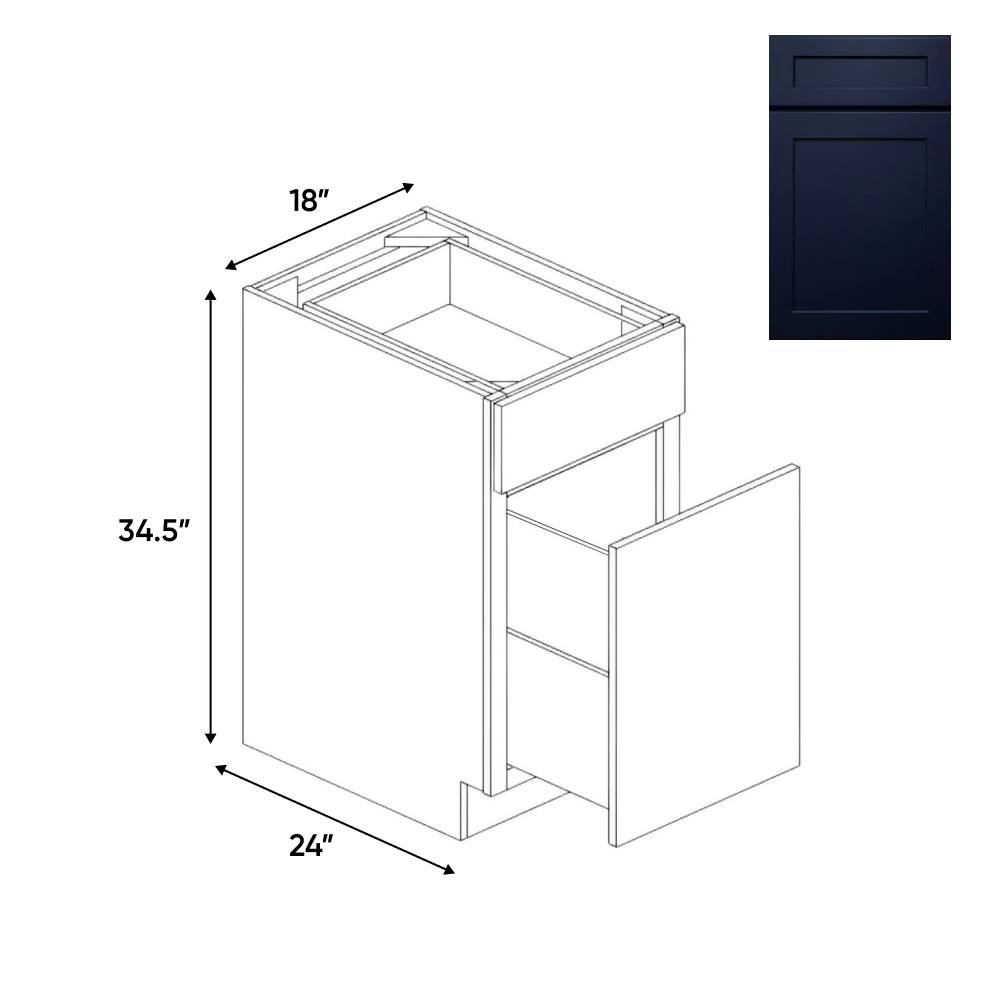 Shaker Blue - Waste Basket Base Cabinet - 18"W x 34.5"H x 24"D - Pre Assembled