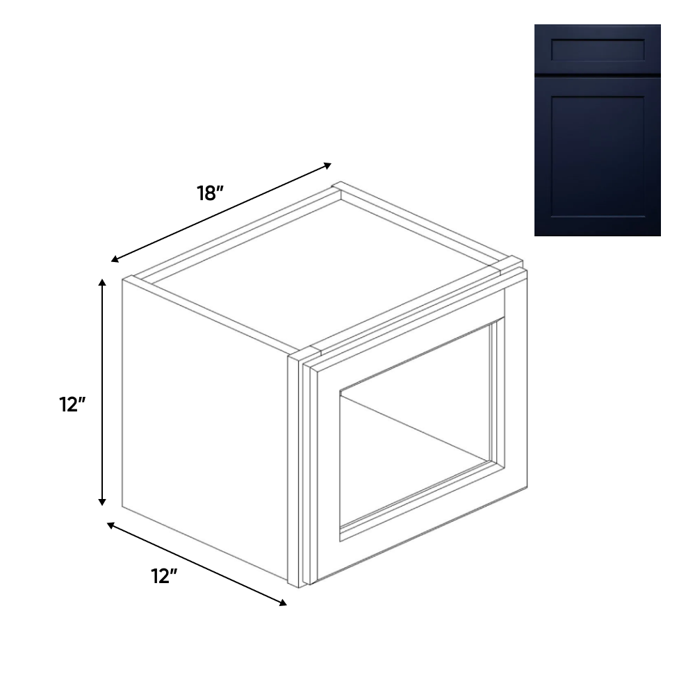 RTA - Liberty Shaker Blue - Single Glass Door Wall Cabinets - 18"W x 12"H x 12"D - LSB-W1812GD