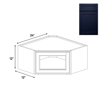 RTA - Liberty Shaker Blue - Diagonal Corner Glass Door Wall Cabinets - 24"W x 12"H x 12"D - LSB-WDC2412GD