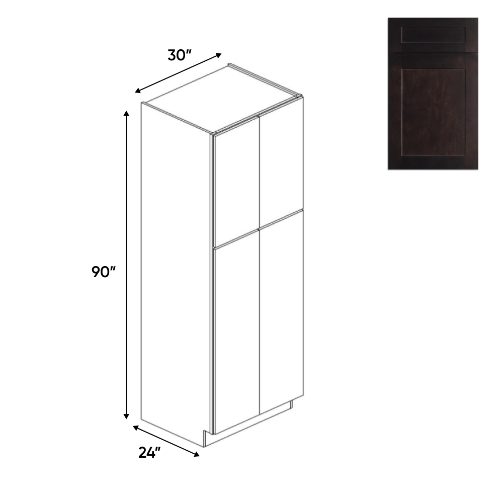 RTA - Liberty Shaker Espresso - Double Door Pantry Cabinets - 30"W x 90"H x 24"D