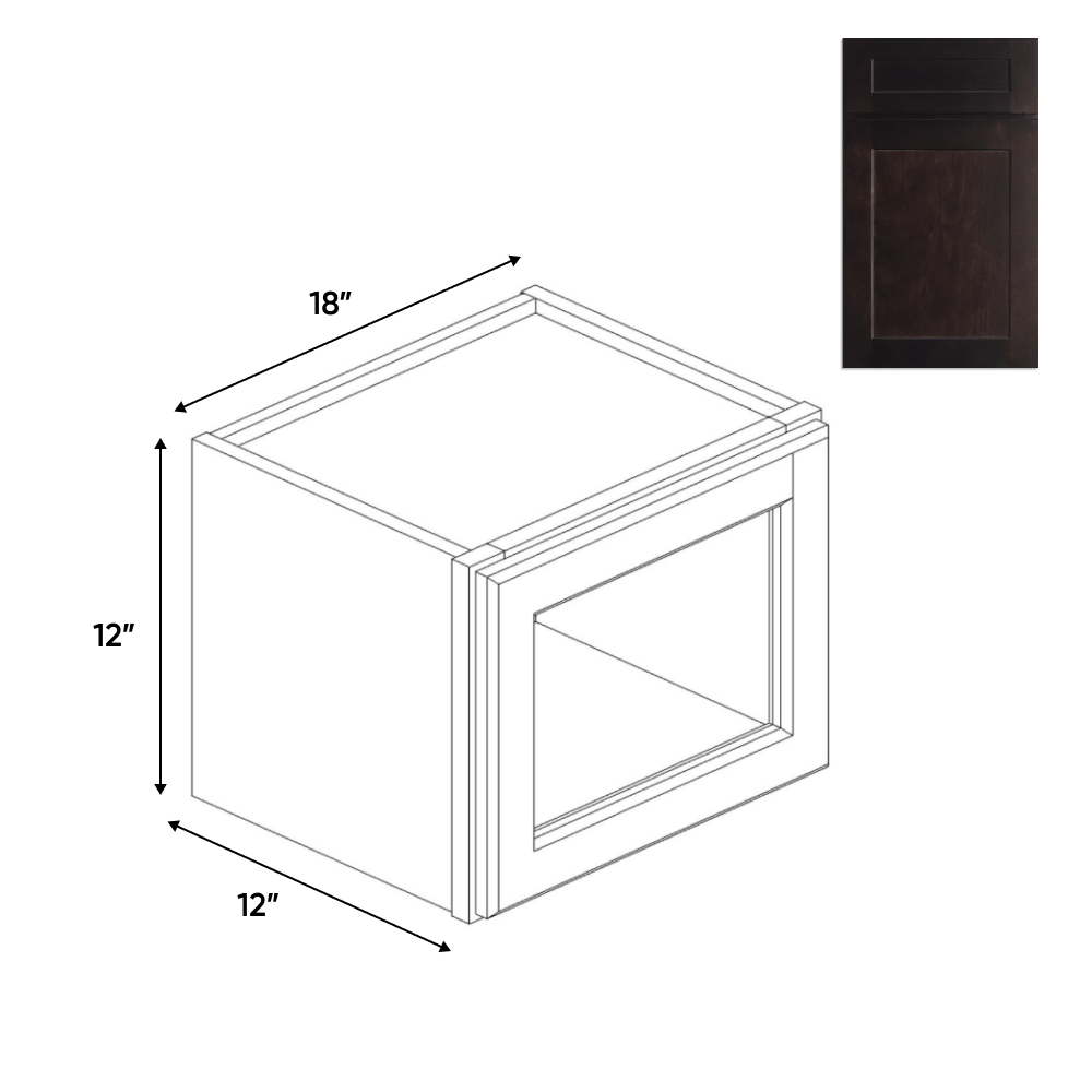 RTA - Liberty Shaker Espresso - Single Glass Door Wall Cabinets - 18"W x 12"H x 12"D