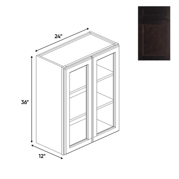 RTA - Liberty Shaker Espresso - Double Glass Door Wall Cabinets - 24