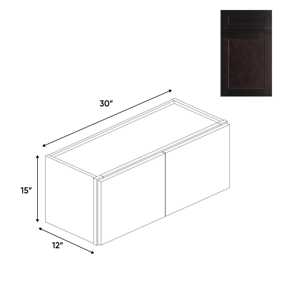 RTA - Liberty Shaker Espresso - 15"Height Double Door Wall Cabinets - 30"W x 15"H x 12"D
