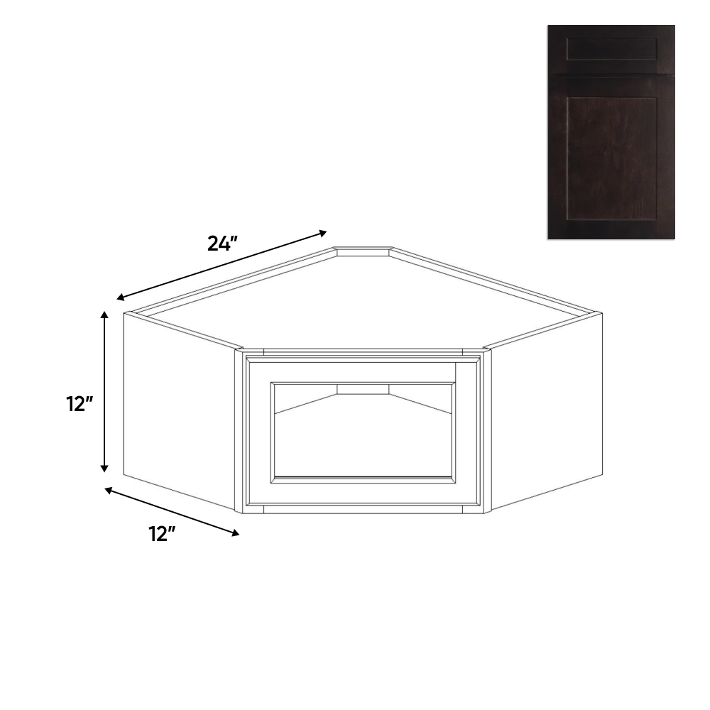 RTA - Liberty Shaker Espresso - Diagonal Corner Glass Door Wall Cabinets - 24