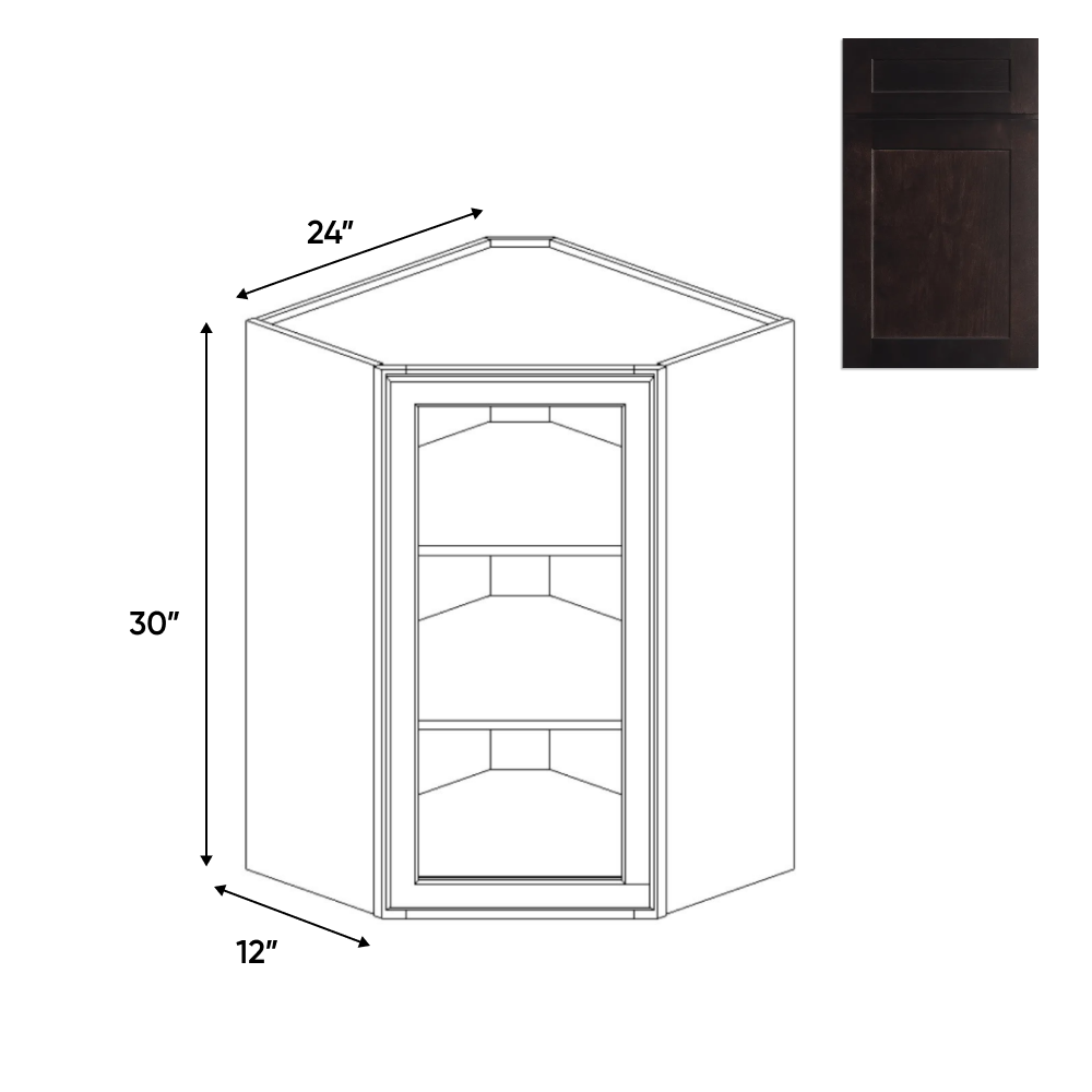 RTA - Liberty Shaker Espresso - Diagonal Corner Glass Door Wall Cabinets - 24