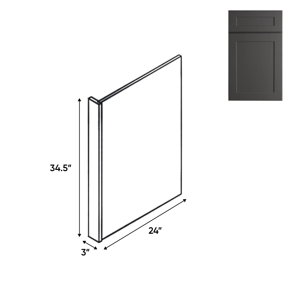 RTA - Liberty Shaker Grey - Base End Panel - 3"W x 24"D x 34 1/2"H
