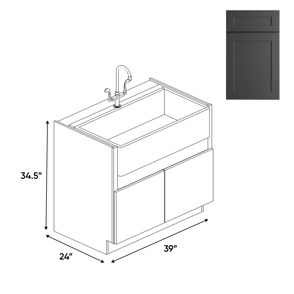 Liberty Shaker Grey - Farm Sink Base Cabinets - 39"W x 34.5"H x 24"D - Pre Assembled