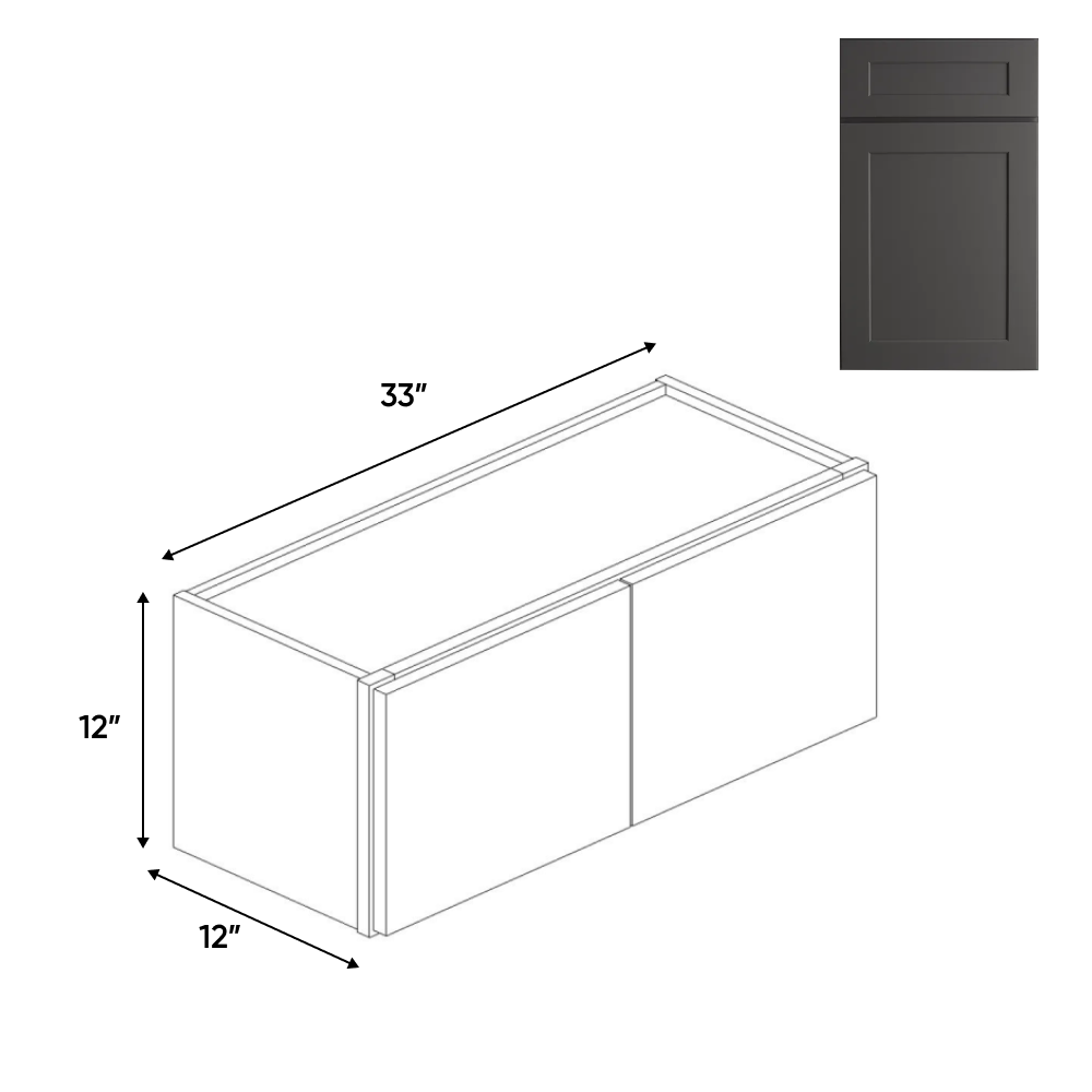 RTA - Liberty Shaker Grey - 12"Height Double Door Wall Cabinets - 33"W x 12"H x 12"D