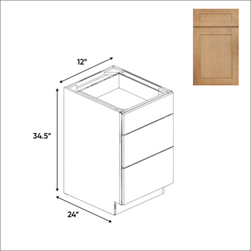 Liberty Shaker Karamel - Three Drawer Base Cabinets - 12