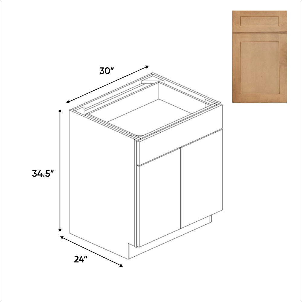 Liberty Shaker Karamel - Full Height Double Door Base Cabinets - 30"W x 34.5"H x 24"D - Pre Assembled