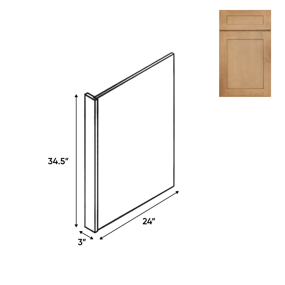 RTA - Liberty Shaker Karamel - Base End Panel - 3"W x 24"D x 34 1/2"H