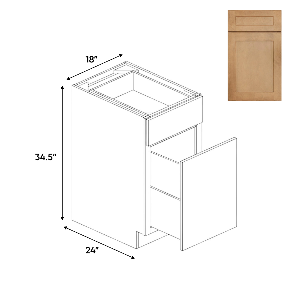 Liberty Shaker Karamel - Waste Basket Base Cabinets - 18"W x 34.5"H x 24"D - Pre Assembled