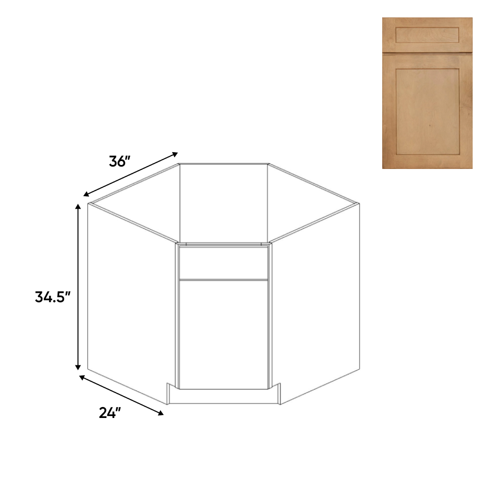 Liberty Shaker Karamel - Diagnonal Corner Sink Base Cabinets - 36"W x 34.5"H x 36"D - Pre Assembled