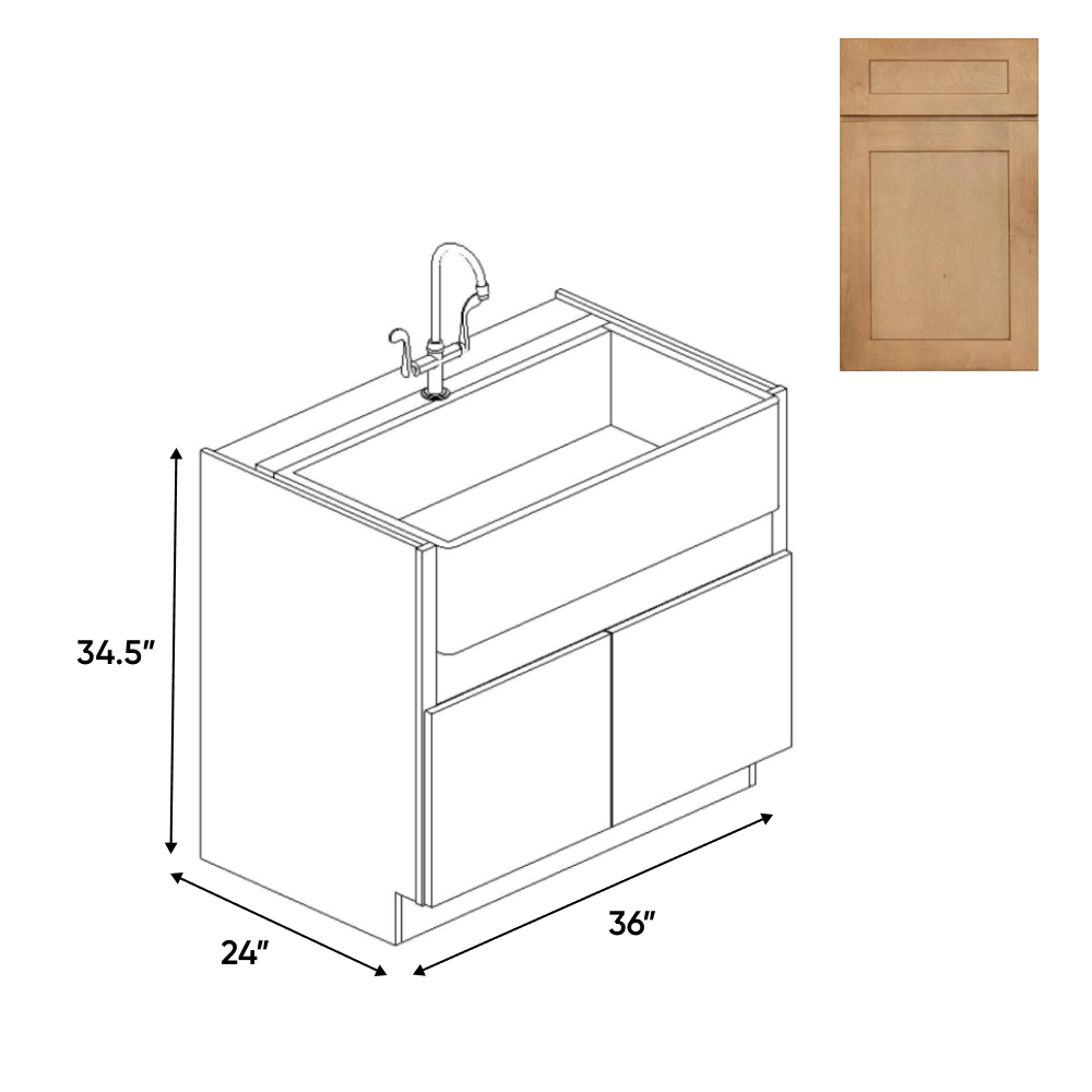 Liberty Shaker Karamel - Farm Sink Base Cabinets - 36"W x 34.5"H x 24"D - Pre Assembled