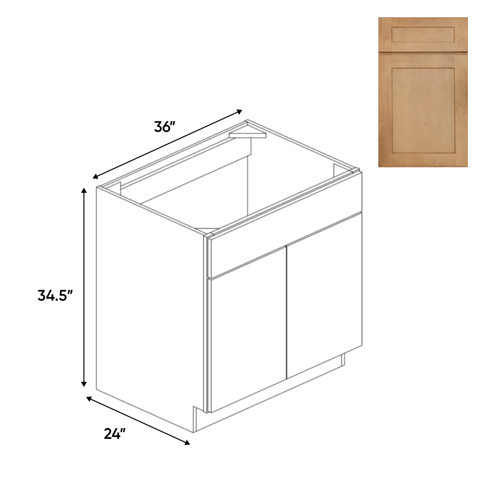 Liberty Shaker Karamel - Double Door Sink Base Cabinet - 36"W x 34.5"H x 24"D - Pre Assembled