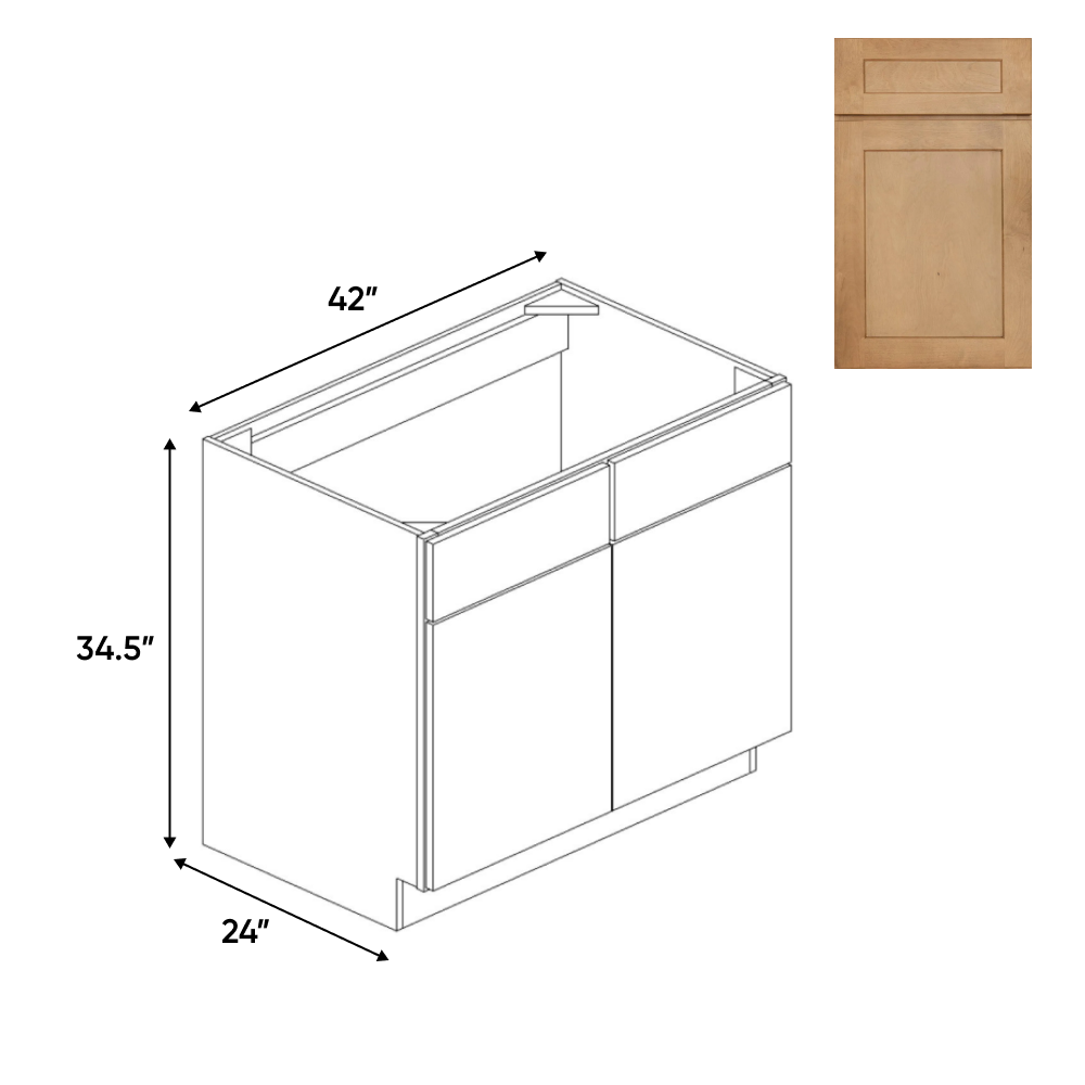 RTA - Liberty Shaker Karamel - Sink Base Cabinets - 42"W x 34.5"H x 24"D