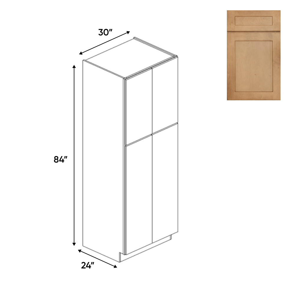 RTA - Liberty Shaker Karamel - Double Door Pantry Cabinets - 30"W x 84"H x 24"D