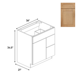 RTA - Liberty Shaker Karamel - Vanity Sink Drawer Base Cabinets - 36"W x 34.5"H x 21"D - LSK-VSDC36L