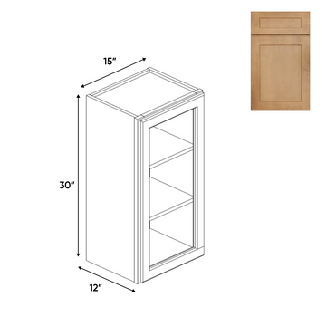 RTA - Liberty Shaker Karamel - Single Glass Door Wall Cabinets - 15"W x 30"H x 12"D