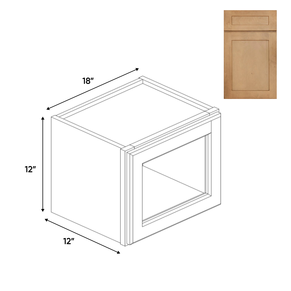 RTA - Liberty Shaker Karamel - Single Glass Door Wall Cabinets - 18"W x 12"H x 12"D